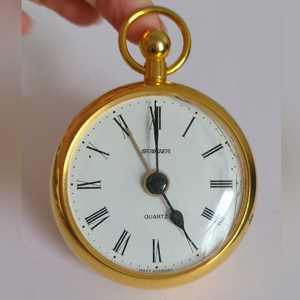Vintage Retro 60's Staiger W. Germany Brass Quartz Pocket Watch Table Desk Clock